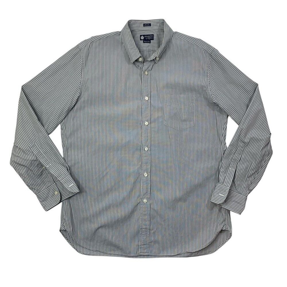 J Crew Shirt Mens XL Gray White Cotton 80s 2Ply Haberdashery Striped Button Down